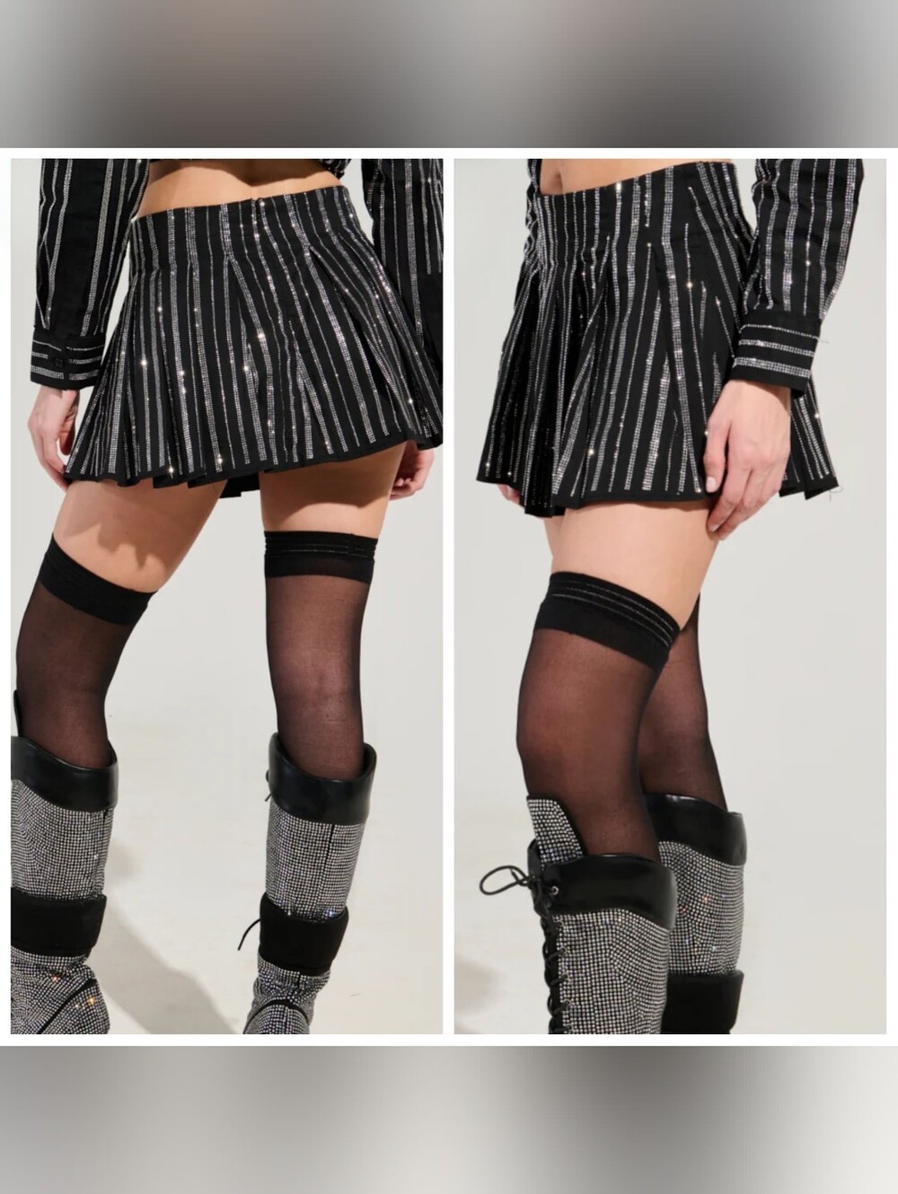 AKIRA Label Onto The Next Embellished Pleated Mini Skirt Women's Large Black - Picture 3 of 11